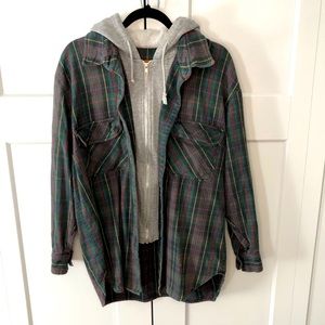 Vintage mens zip and button up plaid flannel shirt